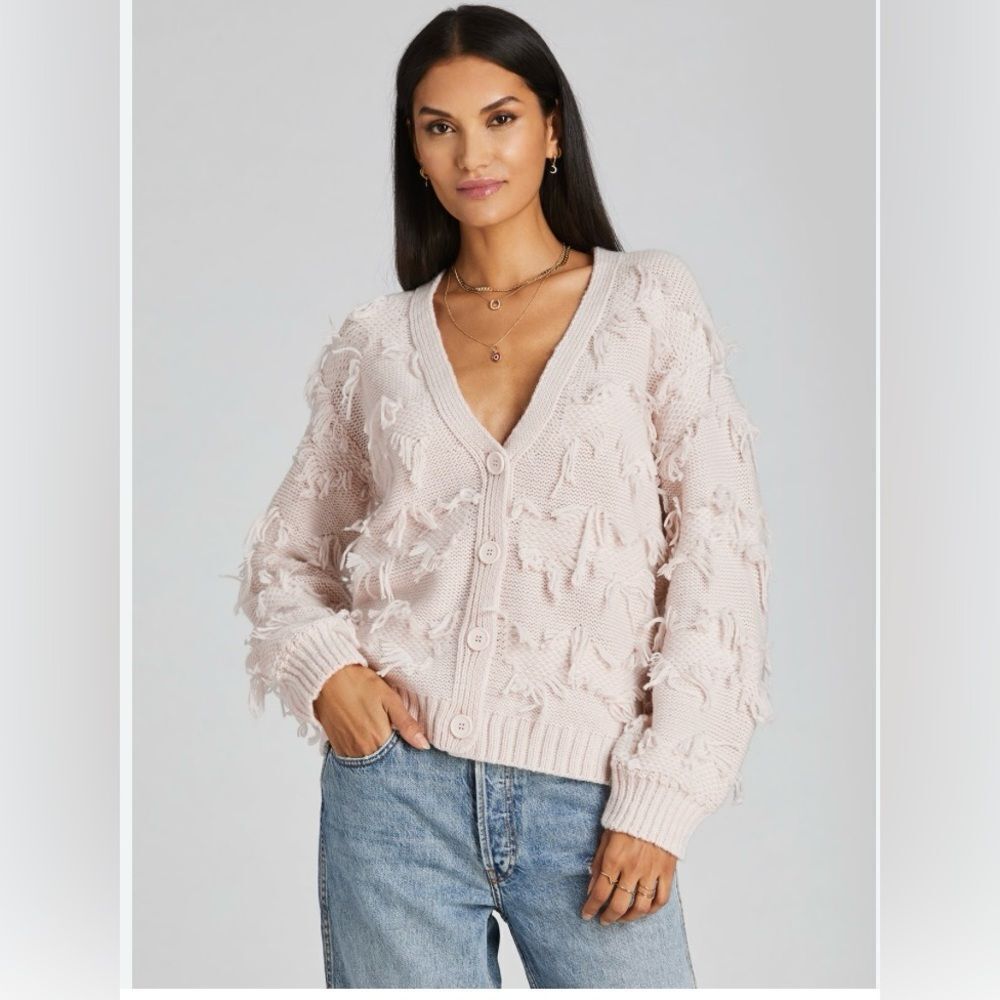 525 Fringe Cardigan Sweater In Bare Size X-Large Ivory Off White V- Neck